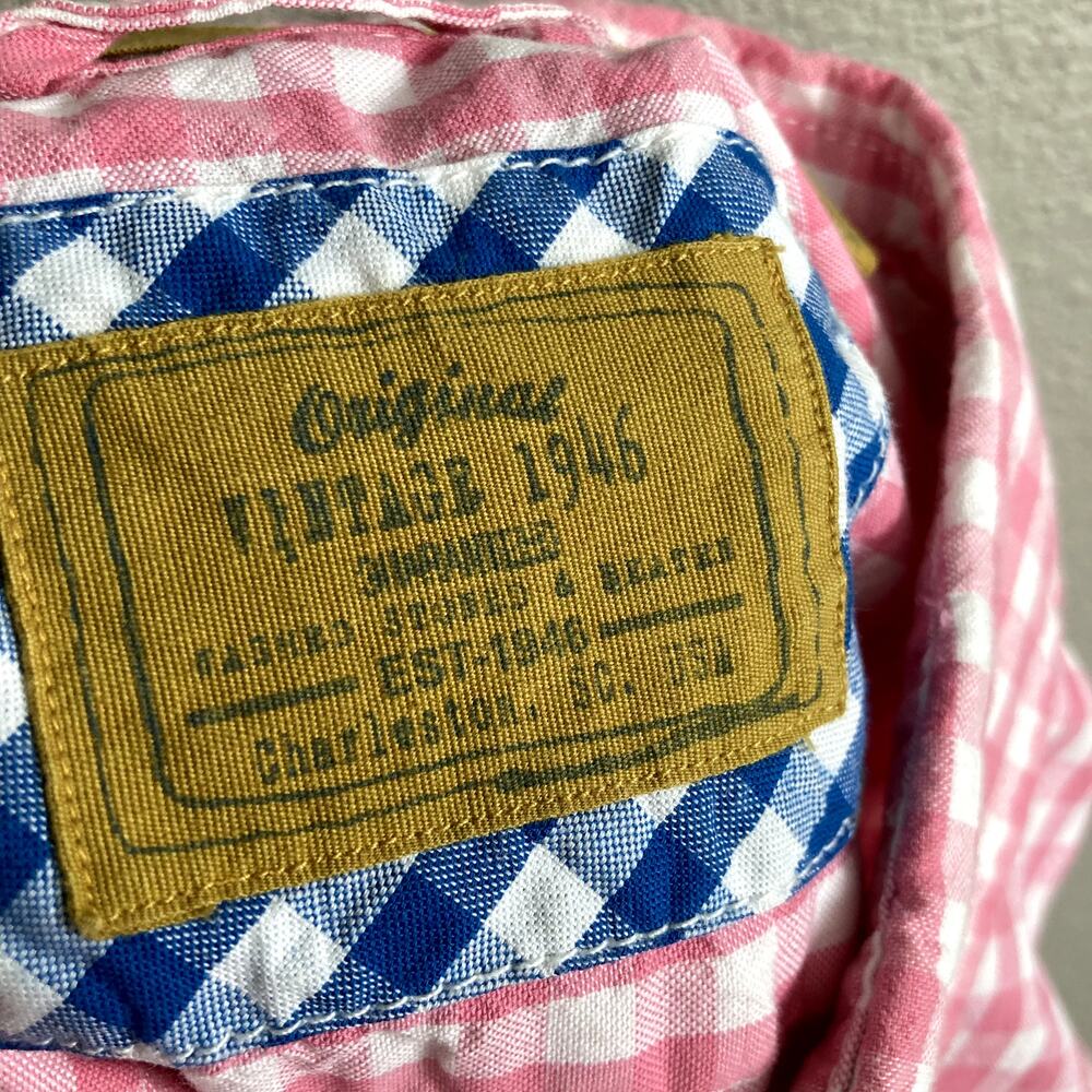 Vintage 1946 Pink Gingham Short Sleeve Button Front Oxford Shirt Medium - Picture 6 of 8
